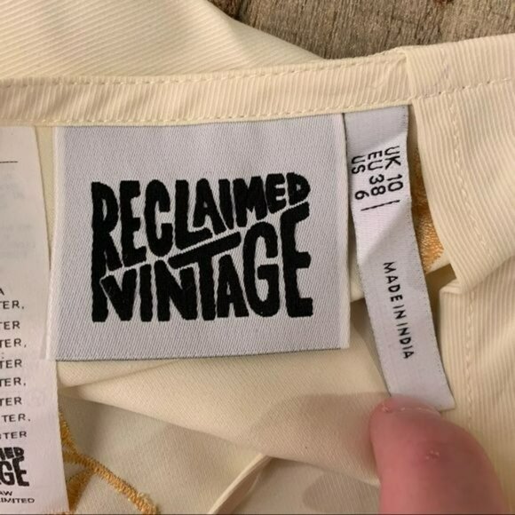 ASOS Reclaimed vintage inspired embroidered crop cami top with fringe in ivory - Picture 5 of 11